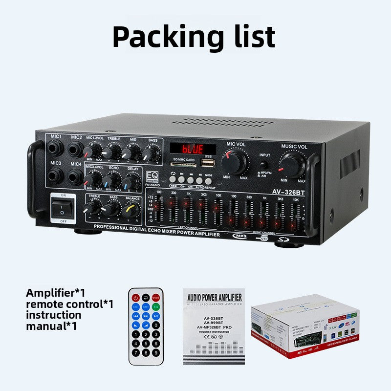 High-power home power amplifier 12v220v Bluetooth eq equalizer car outdoor karaoke dual-purpose power amplifier