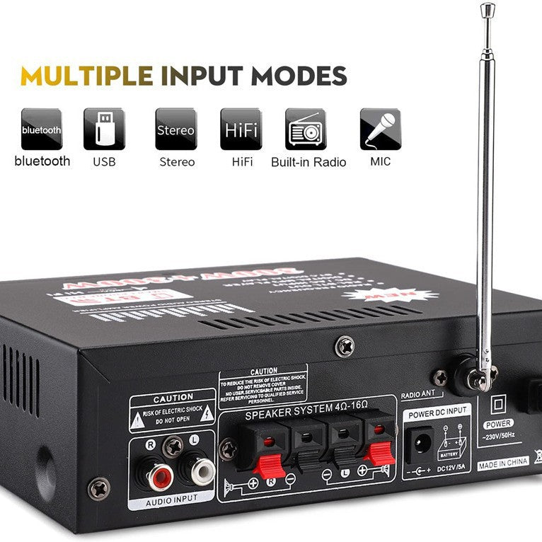 BT-298A小型功放机 插卡U盘收音12V220V蓝牙功放