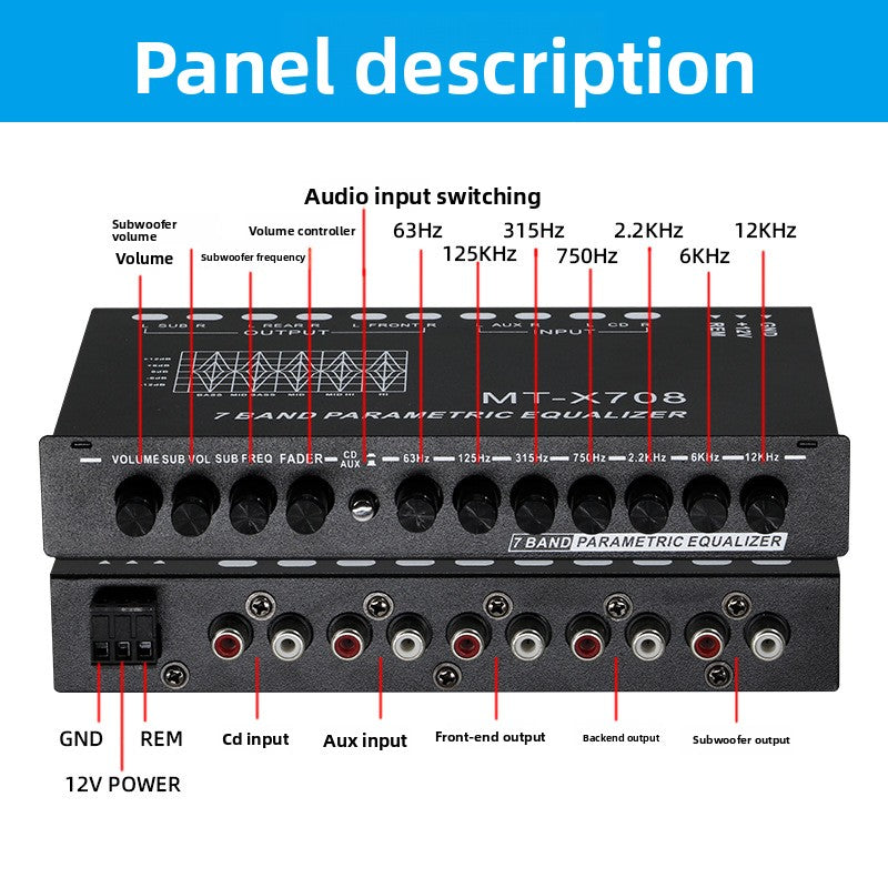 Car Equalizer 7-segment Equalizer Audio EQ Tuned Divider Amplifier Power Amplifier